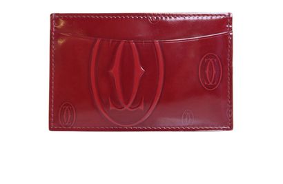 Cartier Happy Birthday Single Card Holder, &pound;120, Accessories, Brown/Red, Patent Leather, Front view